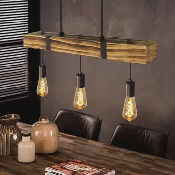 Houten Vintage Hanglamp 61cm met 3xE27 fitting - Industriële, Verzenden, Nieuw