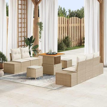 vidaXL Tuinbankenset 8 st Beige poly rattan, Verzenden, Nieuw, 8 zitplaatsen