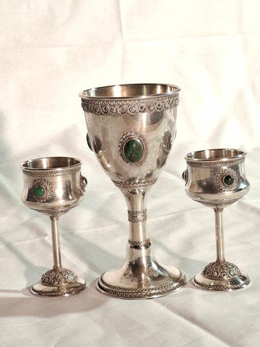 Zadok Arts, Jerusalem - Bezalel style Judaica, - Kidoesj, Antiek en Kunst, Antiek | Goud en Zilver