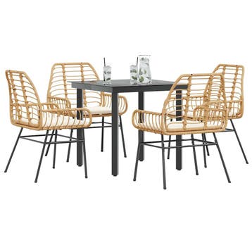 vidaXL 5-delige Tuinset met kussens poly rattan glas bruin, Verzenden, Nieuw, 4 zitplaatsen, Tuinset