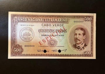 Kaapverdië. - 500 Escudos 1958 - SPECIMEN - Pick 50s (Zonder