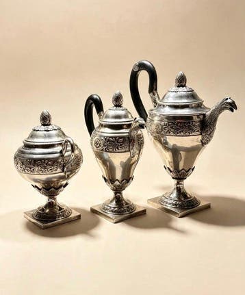 Koffie- en theeservies (3) - .812,5 zilver, Edelholz - 812,5