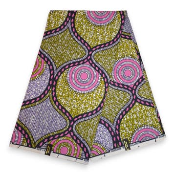 Afrikaanse stof - Roze Olijfgroen Circle Link Mosaic - Super, Hobby en Vrije tijd, Ophalen of Verzenden, Nieuw