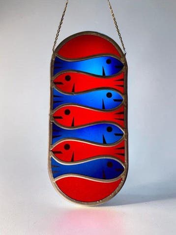 Mid-century modern Glas-in-loodraam - M.C. Escher, inspired