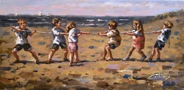 Francis Cristaux (1950) - Deauville - Enfants au bord de mer, Antiek en Kunst