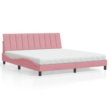 vidaXL Bed met matras Hanko fluweel roze 180x200 cm, Eenpersoons, Verzenden, Nieuw, 80 cm