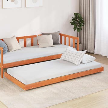 vidaXL Bedframe met wiel Wasbruin 70 x 190 cm Massief, Verzenden, Nieuw, Bruin, Hout