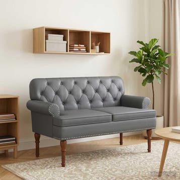 vidaXL Loungebank met knopencomfort Grijs 120 x 65 x 77 cm, Huis en Inrichting, Banken | Bankstellen, Verzenden, Nieuw, Leer, Minder dan 150 cm