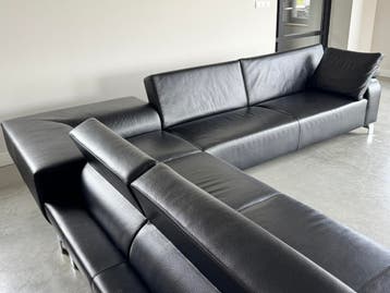 Leolux Hoekbank B Flat  – zwart Leder | Als nieuw, Hoekbank, 300 cm of meer, Ophalen of Verzenden, Zo goed als nieuw