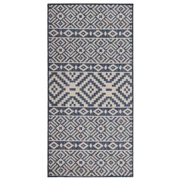 vidaXL Buitenkleed met patroon platgeweven 100x200 cm blauw, Verzenden, Nieuw, Blauw