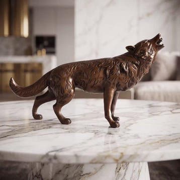 Beeld, Groot formaat wolf 30 cm - 18.5 cm - Brons