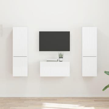 vidaXL Tv-meubelset 5 st Hoogglans wit Bewerkt hout, Minder dan 50 cm, Verzenden, Nieuw, Minder dan 100 cm