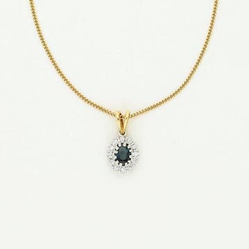 Ketting met hanger - 14 karaat Geel goud Saffier - Diamant