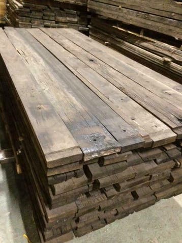 Oud grenen Wagonplanken en  havenplanken te koop per m2, Ophalen, Gebruikt, 25 tot 50 mm, Grenen