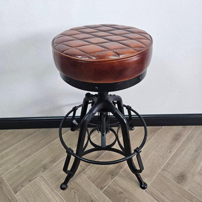 Kruk - in hoogte verstelbaar - IJzer, Leder - Draaikruk, Antiek en Kunst, Kunst | Designobjecten