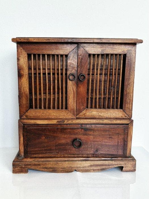 Ladekast - Miniatuur Vintage houten kast met lades - Hout, Antiek en Kunst, Curiosa en Brocante