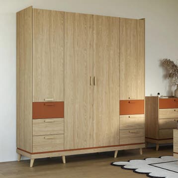 Kledingkast Skagen - Eiken - 4-Deurs met Lades, Huis en Inrichting, Verzenden, Nieuw, Met lade(s)