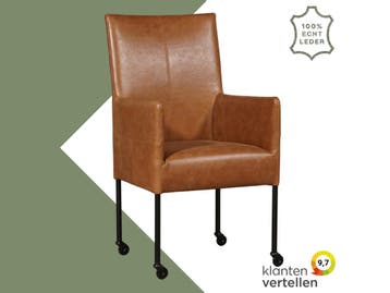 Leren eetkamerstoel Spark - Vintage Cognac (cognac) - Poten, Bruin, Nieuw, Ophalen of Verzenden, Eén