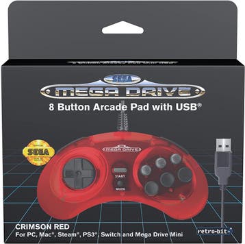 Retro-Bit Sega Mega Drive 8-button USB controller crimson, Verzenden, Nieuw