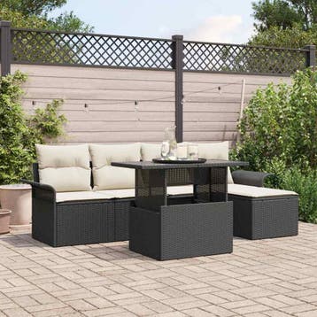 vidaXL Tuin Sofa Set 6 st Zwart poly rattan, Verzenden, Nieuw, Rotan, 6 zitplaatsen