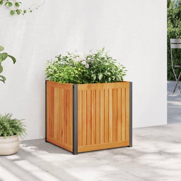 vidaXL Plantenbak 45x45x44 cm massief acaciahout en staal, Verzenden, Nieuw, Hout
