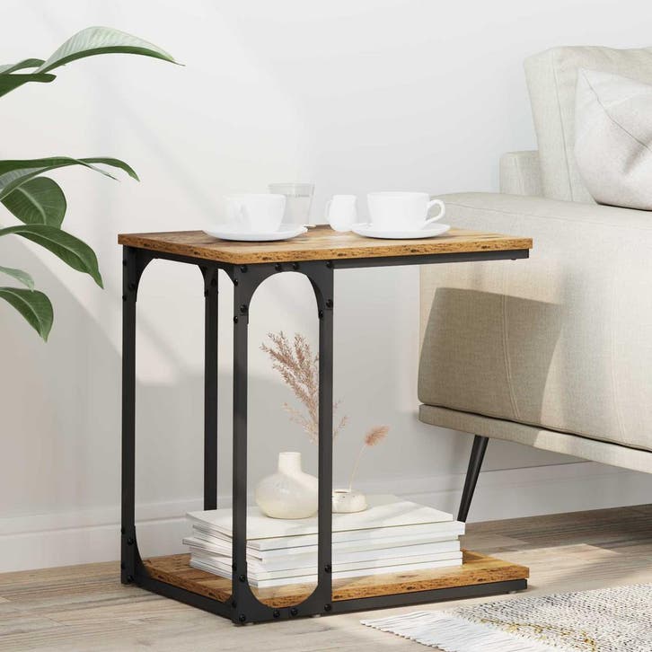 vidaXL Bijzettafel met plank Oud hout 50 x 35 x 52 cm, Huis en Inrichting, Tafels | Bijzettafels, Nieuw, 45 tot 60 cm, Verzenden