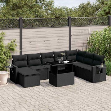 vidaXL 8-delige Loungeset met kussens poly rattan zwart, Verzenden, Nieuw, Loungeset