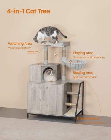 Moderne 4-in-1 Kattenboom met Kattenbakmeubel, Groot Platfor, Dieren en Toebehoren, Verzenden, Nieuw