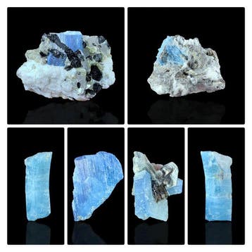 Natuurlijke blauwe aquamarijnkristallen met mica-matrix –