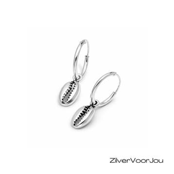 Zilveren kleine creolen met cowrie schelp, Verzenden, Nieuw, Zilver