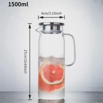 Glazen Waterkan met Roestvrijstalen Deksel - 1L, 1.2L & 1.5L, Antiek en Kunst, Verzenden