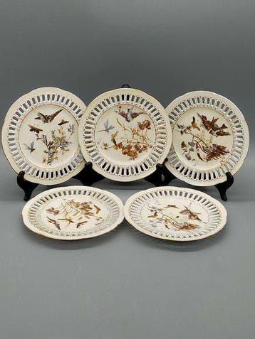 Porzellan Zierteller-Set – Vögel & Durchbruch - Bord -, Antiek en Kunst