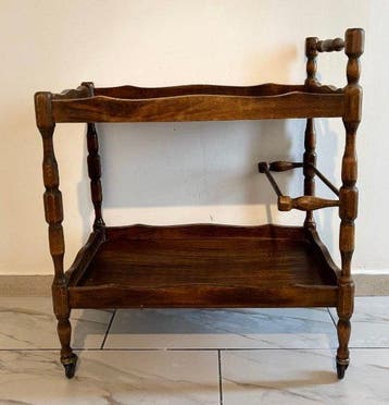 Serveerwagen - Massief houten serveertrolley met wielen -