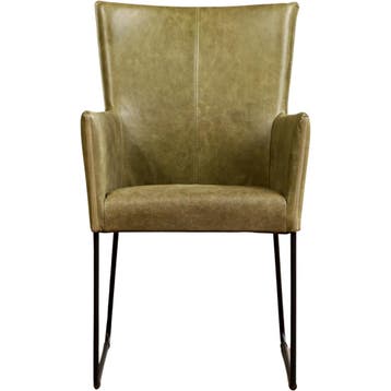 Leren eetkamerstoel Mate met armleuning - Vintage Olive, Huis en Inrichting, Stoelen, Overige kleuren, Nieuw, Ophalen of Verzenden