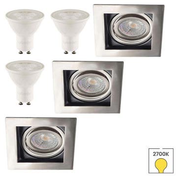 Set van 3 inbouwspots Evia aluminium met zwart + LED spots, Verzenden, Nieuw, Overige typen
