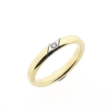Bicolor gouden trouwring met diamant; 0,02 ct., Gebruikt, Ophalen of Verzenden, Kleiner dan 17, Met edelsteen