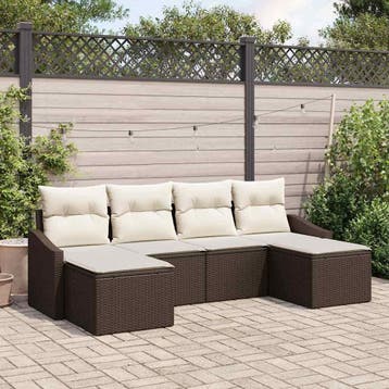 vidaXL Bankstel 6 st Bruin poly rattan, Verzenden, Nieuw, 6 zitplaatsen