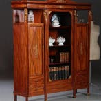 Mahonie 3-deurs Bibliotheekkast  Salonkast  brandmerk Janse, Ophalen of Verzenden