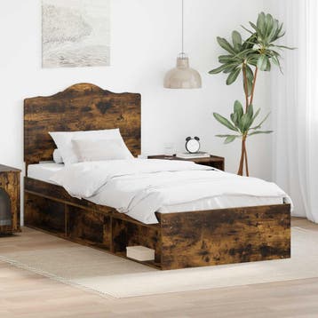 vidaXL Bedframe Gerookt eiken 90 x 200 cm Massief grenenhout, Huis en Inrichting, Verzenden, Nieuw, Bruin, Hout