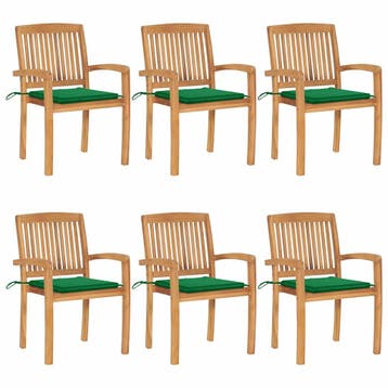vidaXL Tuinstoelen stapelbaar 6 st met kussens massief, Verzenden, Nieuw, Hout