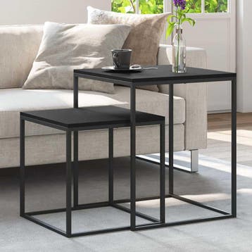 vidaXL Salontafelset 2 st bewerkt hout en metaal, Verzenden, Nieuw, Overige houtsoorten, Minder dan 50 cm