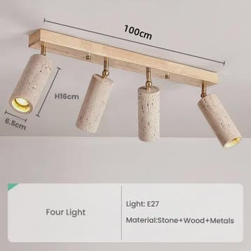 Japanse Wabi-Sabi Plafondlamp: Gele Travertin Spot met 3 Lam, Verzenden, Nieuw