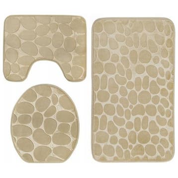 Antislip Badkamermatten Set 3-Delig – Crème 3D Stone Look, Ophalen of Verzenden, Nieuw