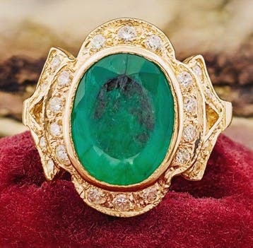 Ring - 14 karaat Geel goud Smaragd - Diamant, Nieuw