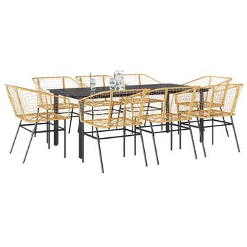 vidaXL 9-delige Tuinset poly rattan glas bruin, Tuin en Terras, Nieuw, 8 zitplaatsen, Tuinset, Verzenden