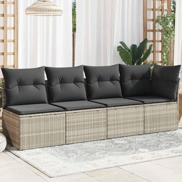 vidaXL Tuinbank 4-zits met kussens poly rattan lichtgrijs, Verzenden, Nieuw
