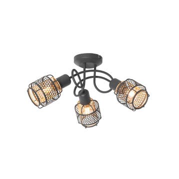 Design plafondlamp zwart met goud 3-lichts - Noud, Verzenden, Nieuw