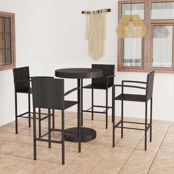 vidaXL 5-delige Tuinbarset poly rattan zwart, Verzenden, Nieuw, 4 zitplaatsen