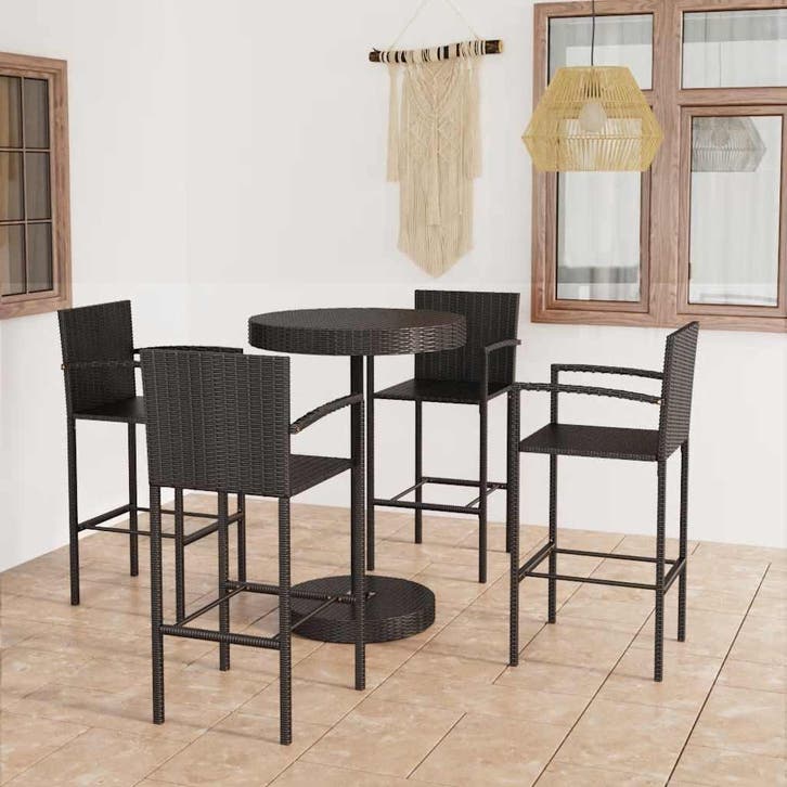 vidaXL 5-delige Tuinbarset poly rattan zwart, Tuin en Terras, Tuinsets en Loungesets, Nieuw, 4 zitplaatsen, Verzenden