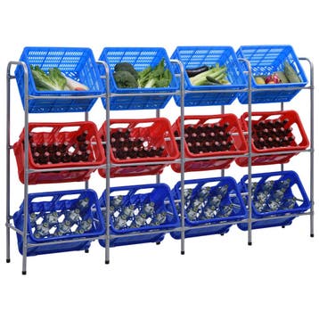 vidaXL Opbergrek voor 12 kratten 190x33x116 cm staal, Verzenden, Nieuw
